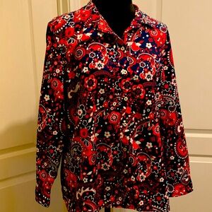 Women long sleeve button down blouse.  Multi floral/ paisley print